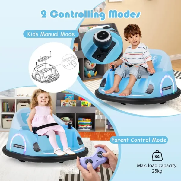 COSTWAY Kids Bumper Car, 360-Degree Rotation Spin Waltzer Cars with Joysticks, Remote Control, Colorful Flashing Lights and Music, Electric Ride on Toy for 18+ Months Old - Image 4