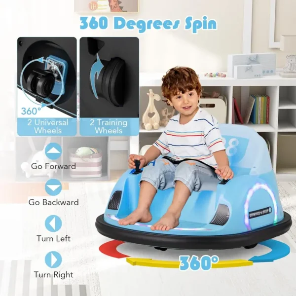 COSTWAY Kids Bumper Car, 360-Degree Rotation Spin Waltzer Cars with Joysticks, Remote Control, Colorful Flashing Lights and Music, Electric Ride on Toy for 18+ Months Old - Image 2