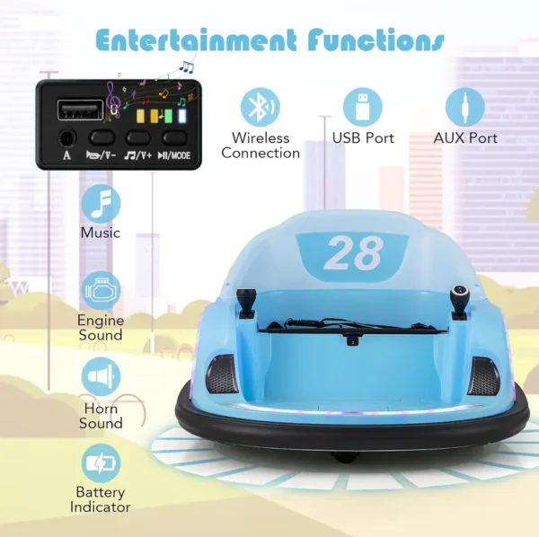 COSTWAY Kids Bumper Car, 360-Degree Rotation Spin Waltzer Cars with Joysticks, Remote Control, Colorful Flashing Lights and Music, Electric Ride on Toy for 18+ Months Old - Image 3