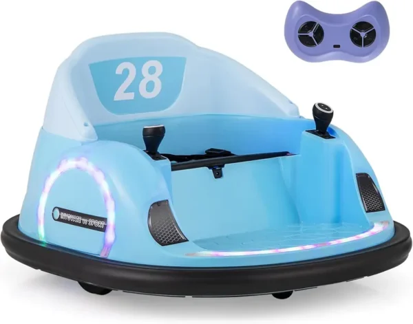 COSTWAY Kids Bumper Car, 360-Degree Rotation Spin Waltzer Cars with Joysticks, Remote Control, Colorful Flashing Lights and Music, Electric Ride on Toy for 18+ Months Old