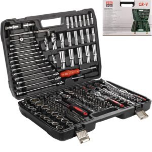 215Pcs Mechanic Tool Set – Complete Auto Repair Kit with Ratchet Wrenches, Sockets, Spanners, Bits & Hex Keys